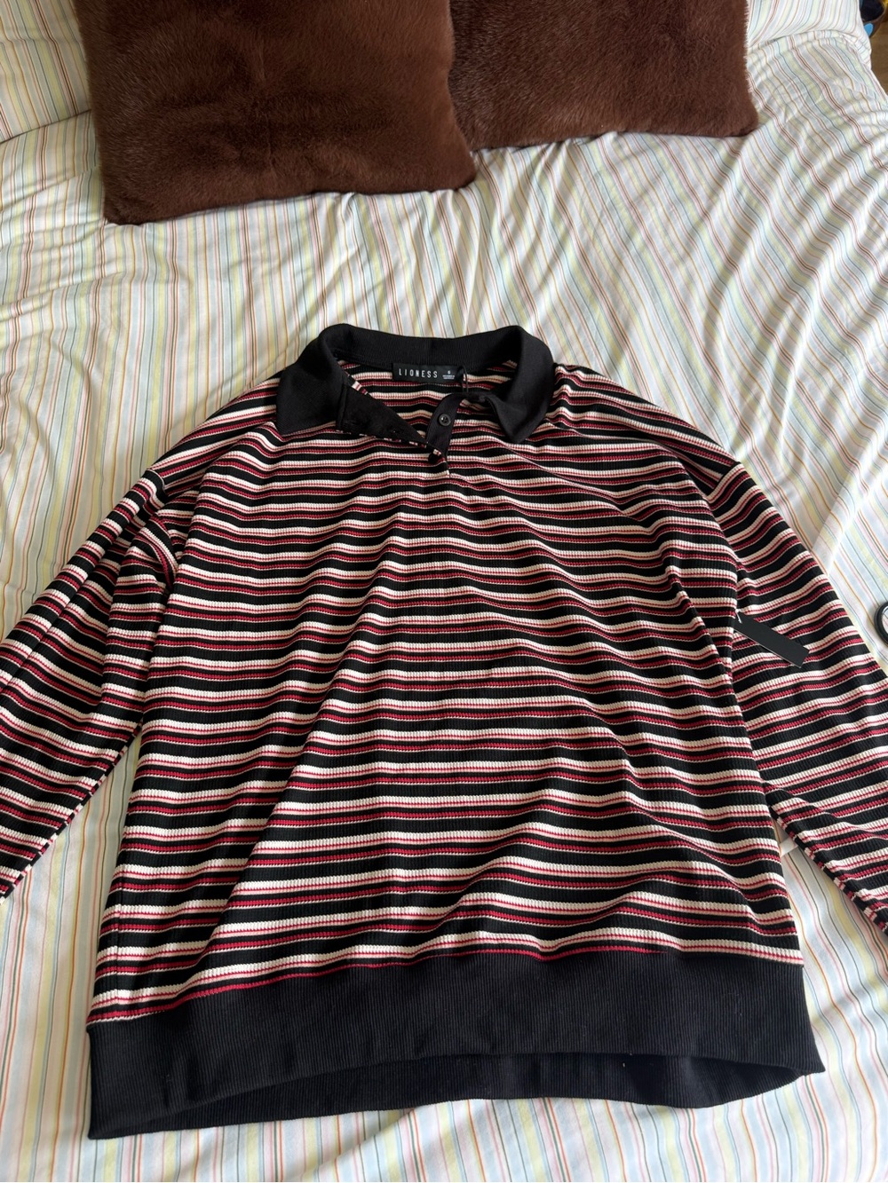 Lioness Black Polo with Red and White Stripes